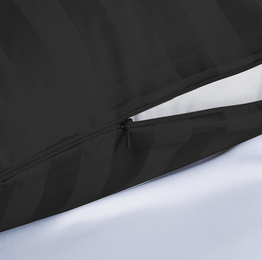 100% Egyptian Cotton Pillow Protectors Set of 2, 600 Thread Count Standard Size Bed Pillow Cases with Zipper, Sateen Weave Cooling Pillow Cases Quiet and Breathable(2PCS, Standard, Black Stripe)