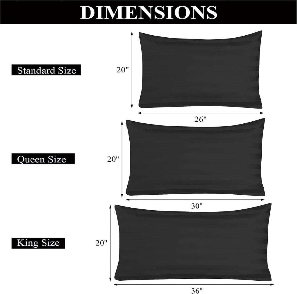 100% Egyptian Cotton Pillow Protectors Set of 2, 600 Thread Count Standard Size Bed Pillow Cases with Zipper, Sateen Weave Cooling Pillow Cases Quiet and Breathable(2PCS, Standard, Black Stripe)
