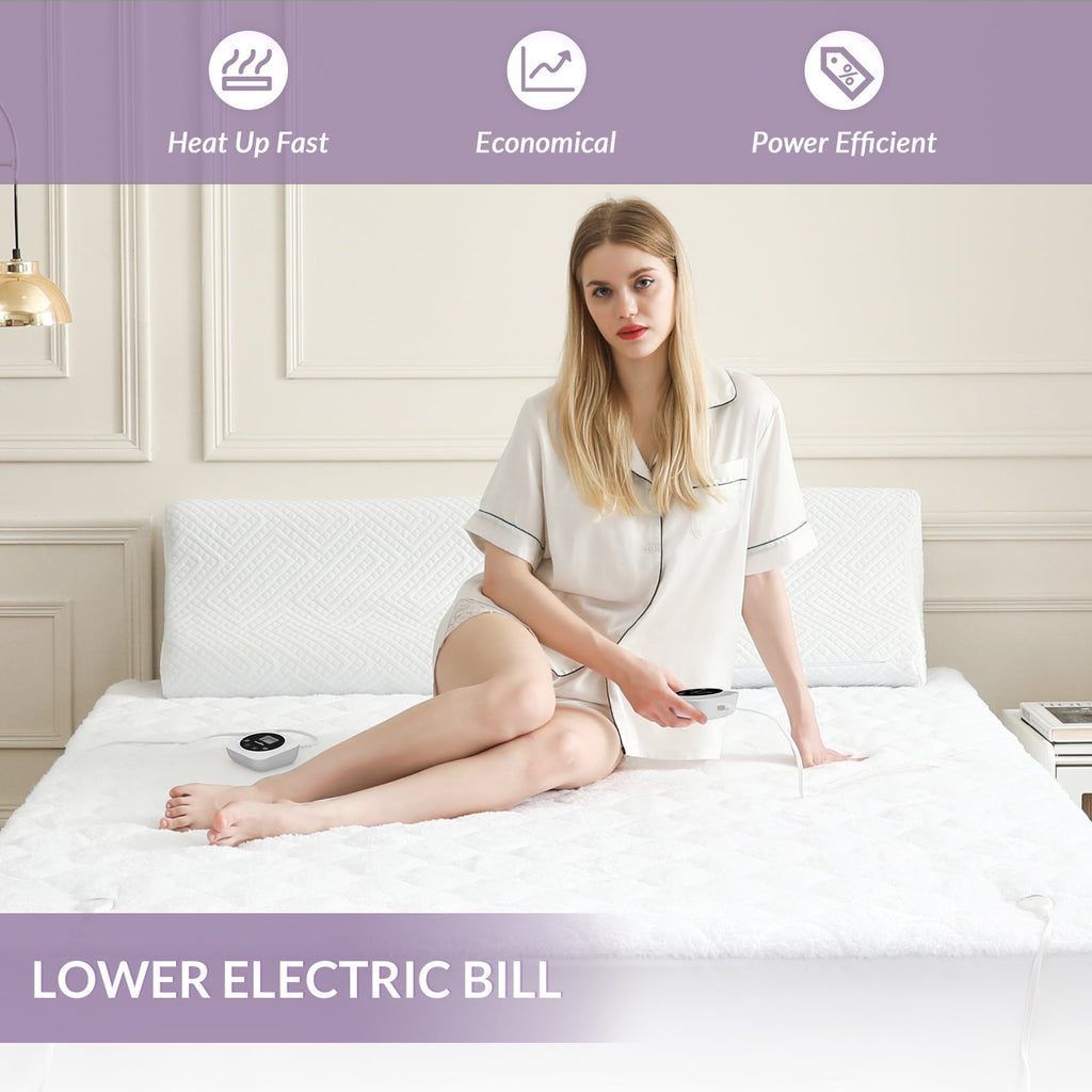 HOMLYNS Queen Size Electric Heated Mattress Pad - Zoned Dual Control 10 Heat Levels & 1-12H Timer