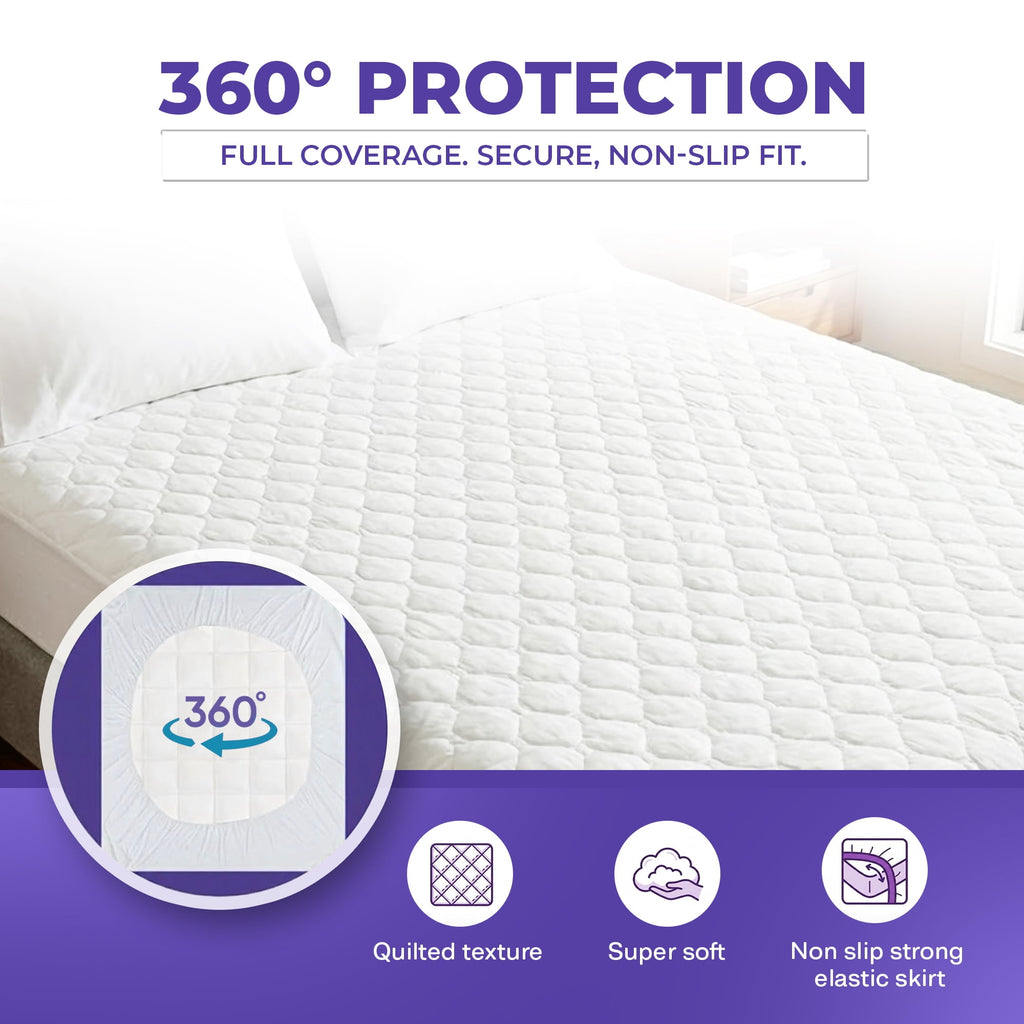 Tawfeeq Linens Waterproof Mattress Protector - Queen - Quilted, Breathable & Noiseless with Deep Pocket Elastic Skirt