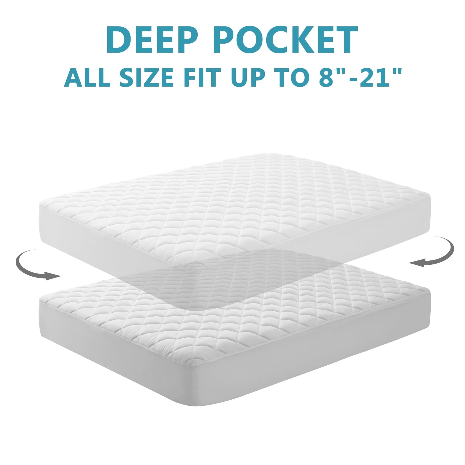 JPHOME Queen Size Quilted Fitted Mattress Pad Cover, 100% Waterproof Mattress Protector, Deep Pocket Fitted 8" - 21", Breathable & Noiseless, Soft and Comfortable (60" x 80", White)