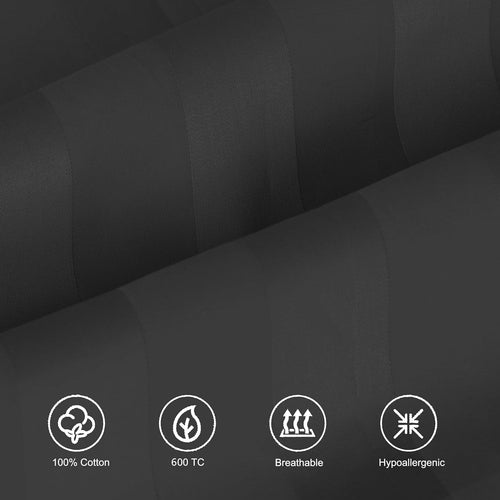 100% Egyptian Cotton Pillow Protectors Set of 2, 600 Thread Count Standard Size Bed Pillow Cases with Zipper, Sateen Weave Cooling Pillow Cases Quiet and Breathable(2PCS, Standard, Black Stripe)