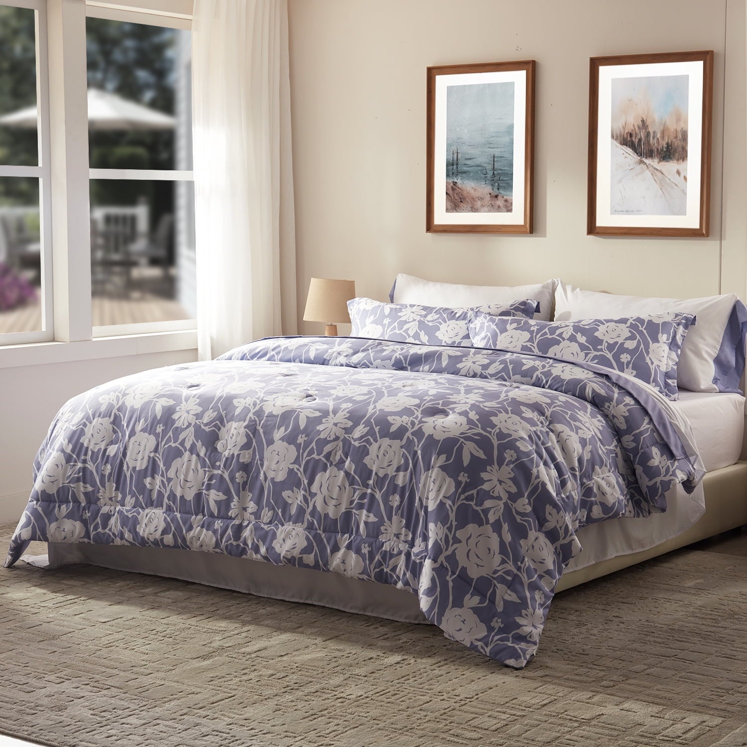 Bedtreat Twin Comforter Sets,5-Pieces Reversible Bedding Sets,Bed in a Bag with Comforter,Flat Sheet and Fitted Sheet,Pillowcase & Sham,Shangri-La,Lavender Icing