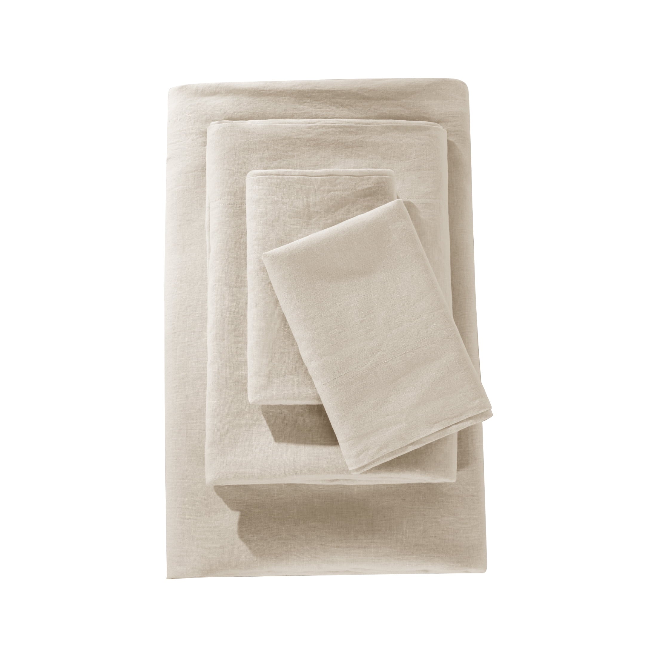 AiAngu Natural Linen Cotton Bed Sheets Set, Deep Pocket - Breathable - Durable - 4 Pieces (Linen, Queen)