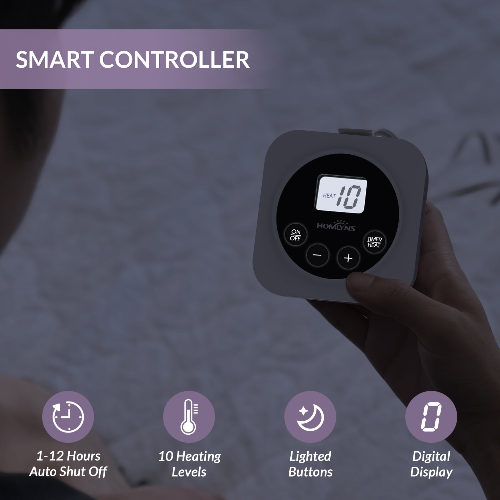 HOMLYNS Queen Size Electric Heated Mattress Pad - Zoned Dual Control 10 Heat Levels & 1-12H Timer