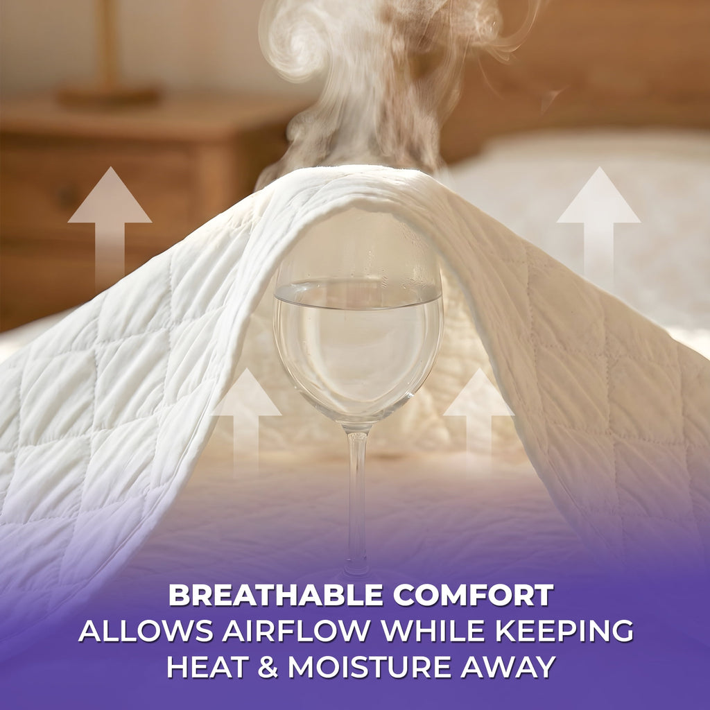 Tawfeeq Linens Waterproof Mattress Protector - Queen - Quilted, Breathable & Noiseless with Deep Pocket Elastic Skirt