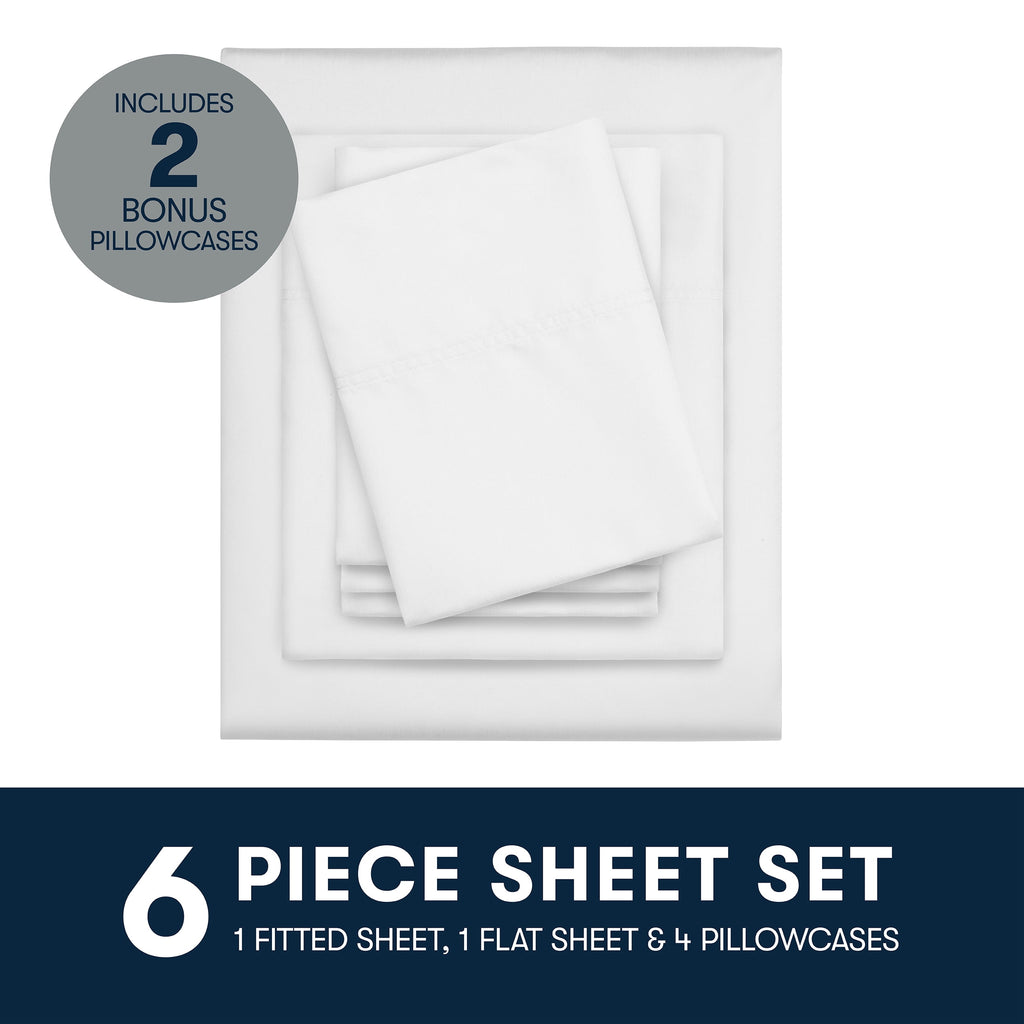 Serta 6-Piece 800 Thread Count Bright White Cotton Rich Adult Bed Sheet Set, Full - Deep Pocket