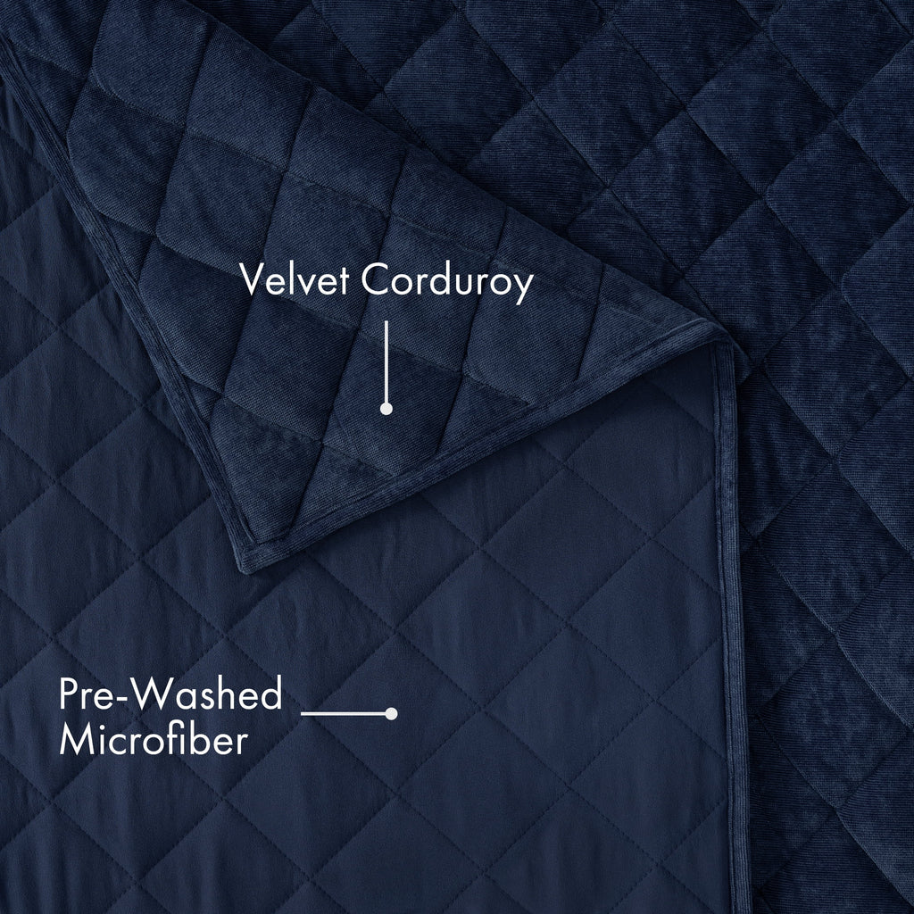 Pawz Navy Blue Full/Queen 90"x92" Soft Corduroy and Microfiber Velvet Quilt, for Adults and Teens
