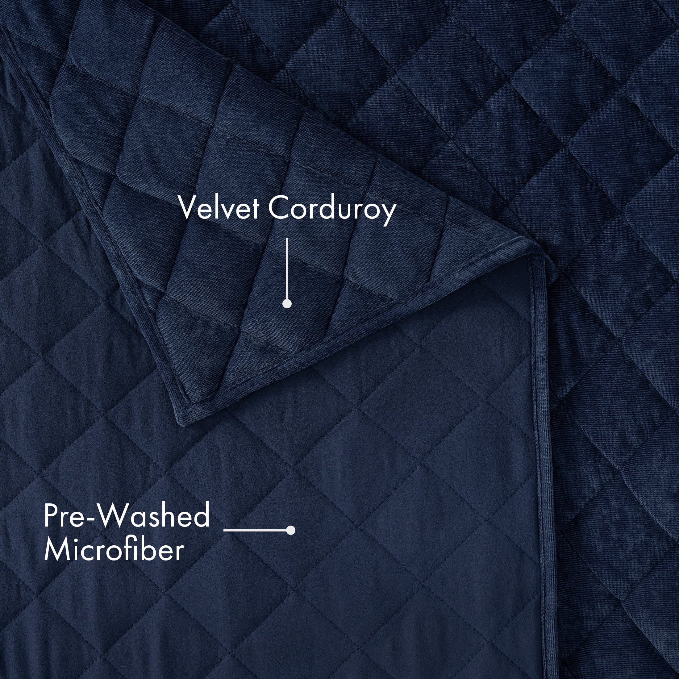 Pawz Navy Blue Full/Queen 90"x92" Soft Corduroy and Microfiber Velvet Quilt, for Adults and Teens