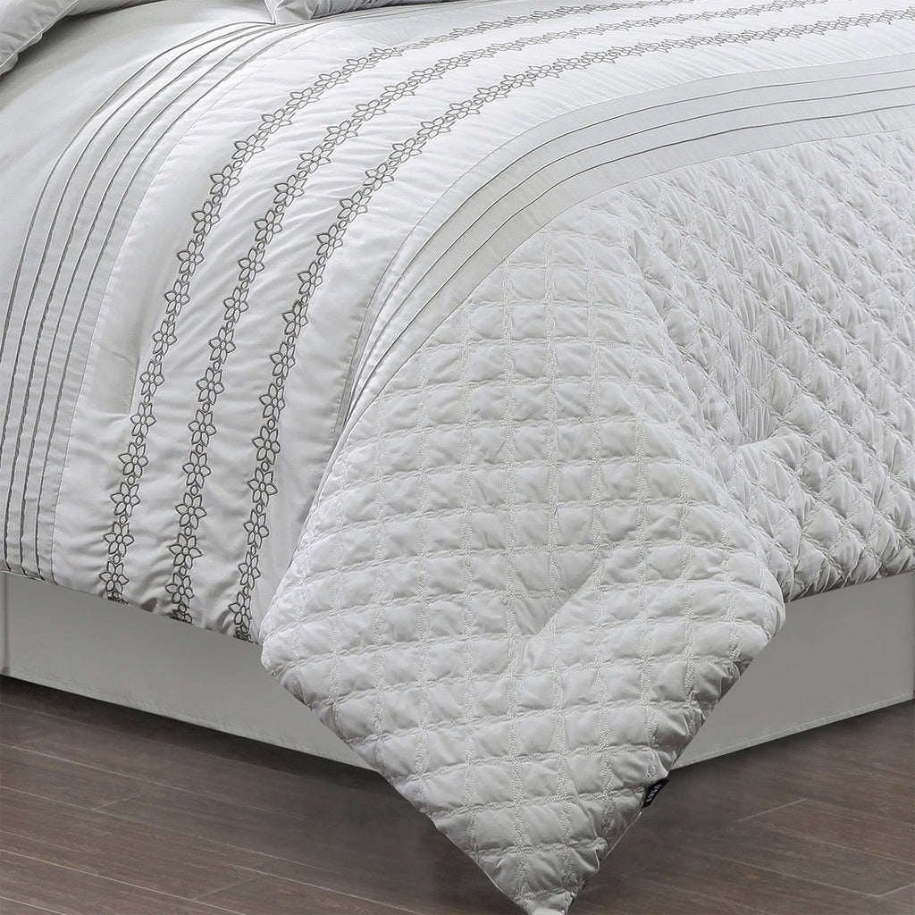 HIG 7 Piece Embroidery White Bed in a Bag, Modern and Stylish Comforter Set, Queen for Adults