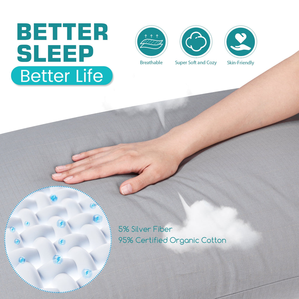 Grounding Sheets King Size 90% Organic Cotton 10% Pure Silver Fiber Grounding Sheet Earth Connected Bedding with Grounding Cord Twin 76x80x13in