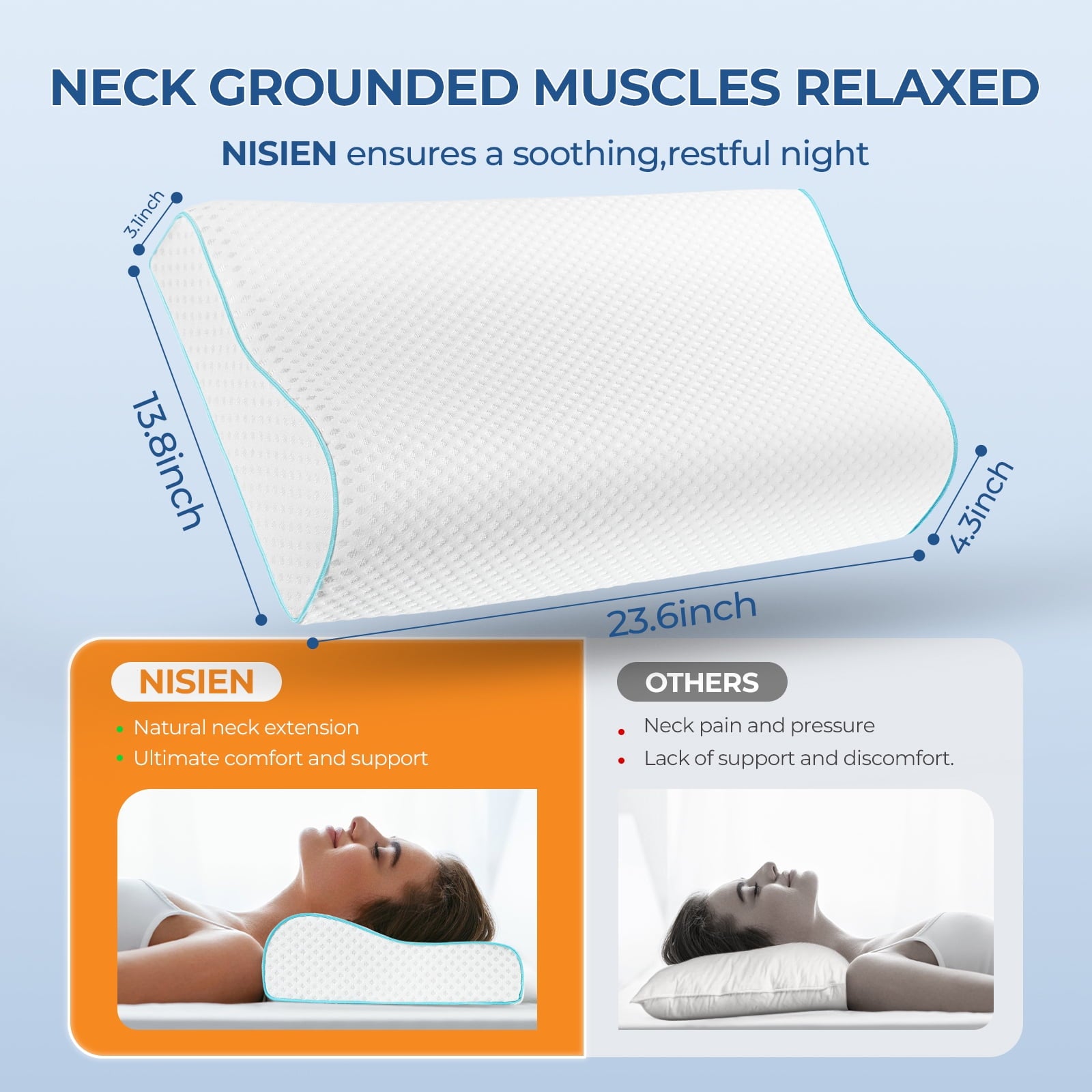 Nisien Sleep Comfort Memory Foam Contour Pillow - Neck Pain Relief