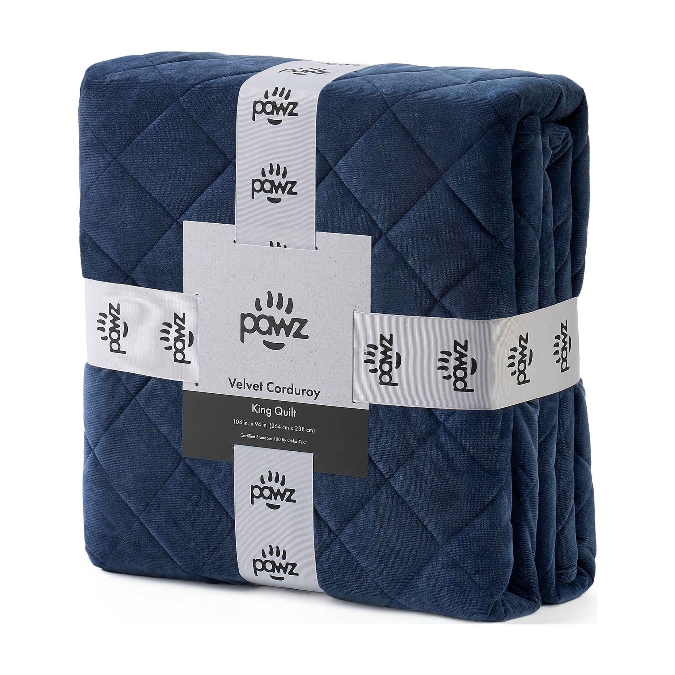 Pawz Navy Blue Full/Queen 90"x92" Soft Corduroy and Microfiber Velvet Quilt, for Adults and Teens
