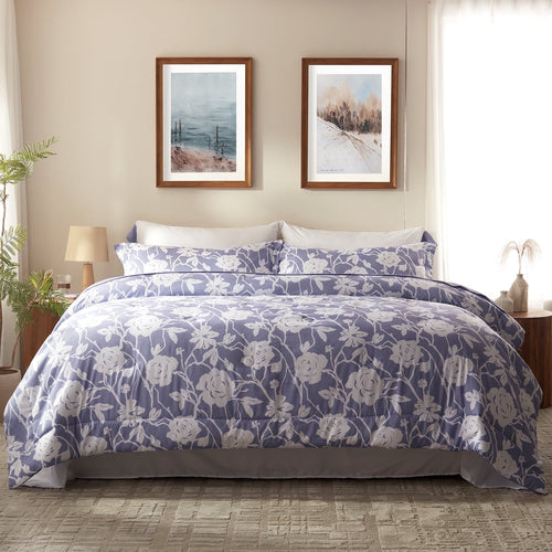 Bedtreat Twin Comforter Sets,5-Pieces Reversible Bedding Sets,Bed in a Bag with Comforter,Flat Sheet and Fitted Sheet,Pillowcase & Sham,Shangri-La,Lavender Icing