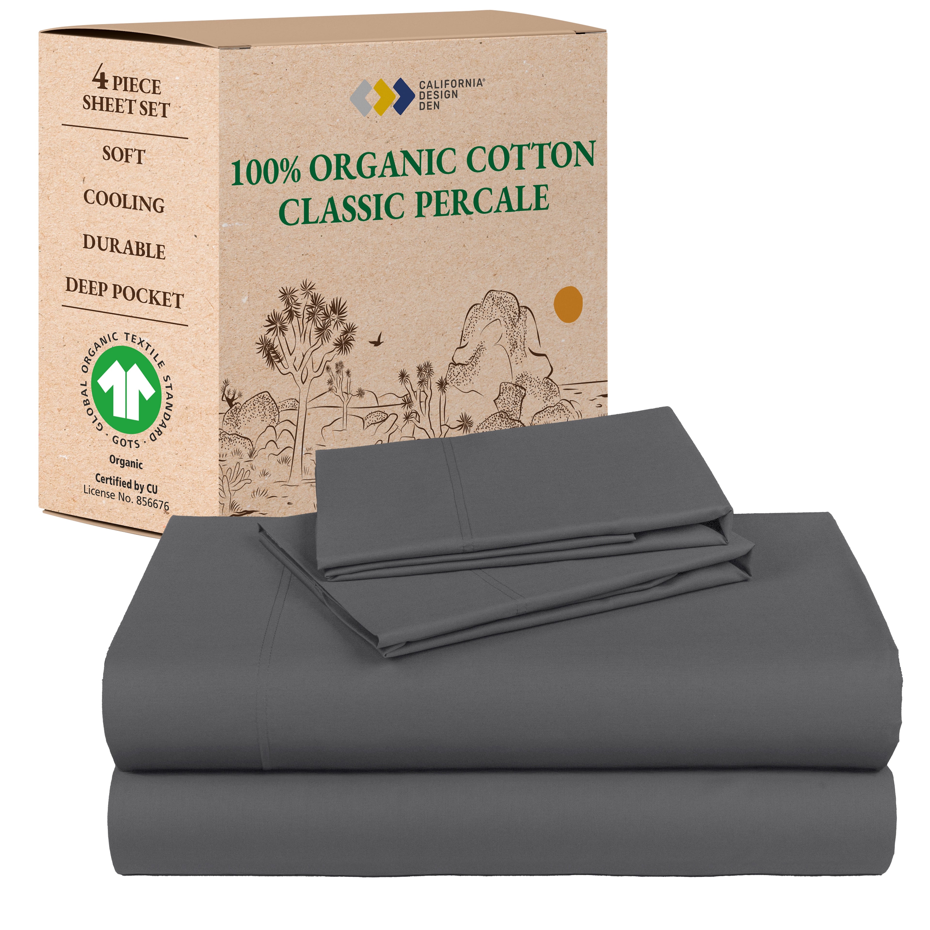 California Design Den Queen Sheets, 100% Organic Cotton Sheets - Percale Sheets - Soft, Crisp Sheets, Deep Pockets, 4 Piece Bed Sheet Set, Bright White