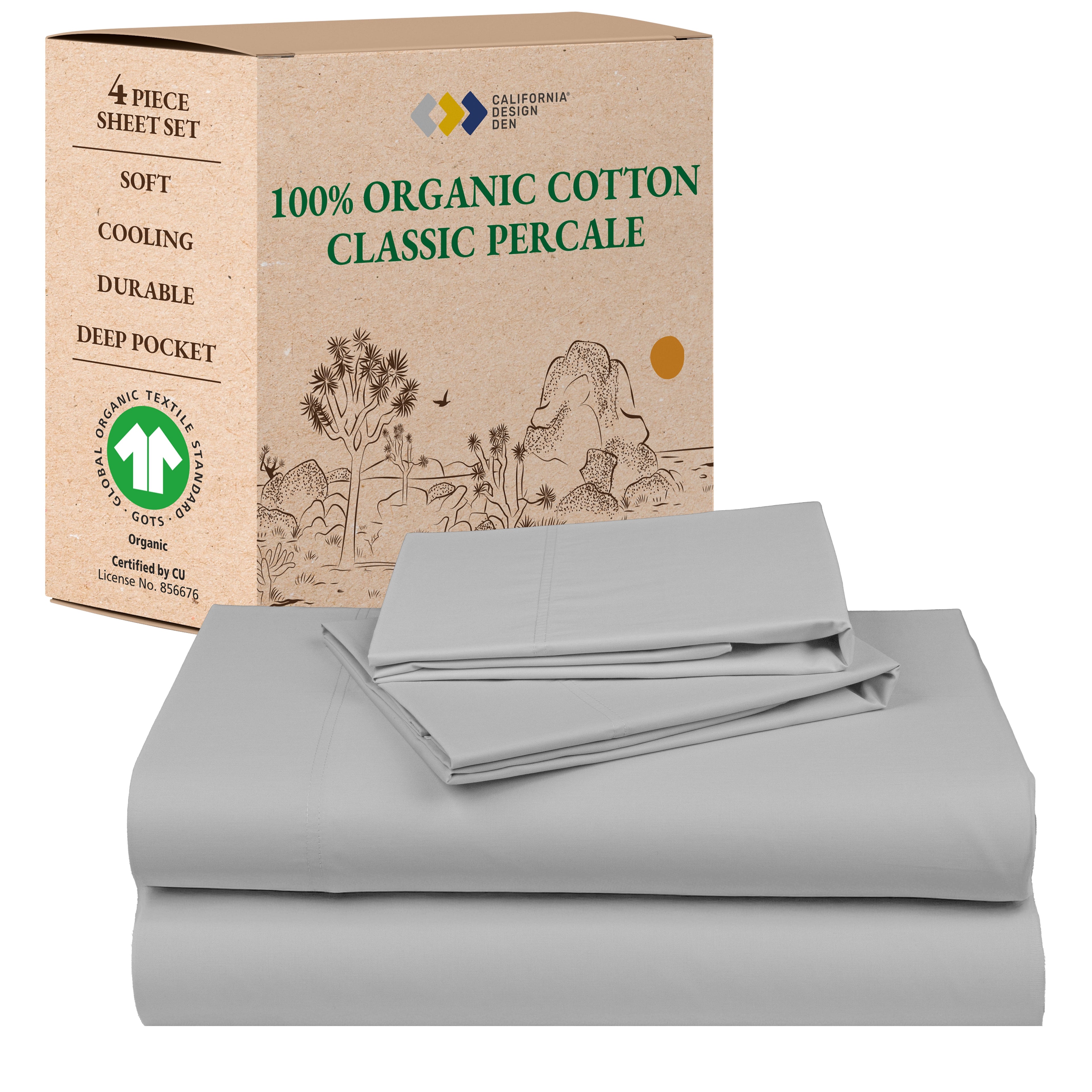 California Design Den Queen Sheets, 100% Organic Cotton Sheets - Percale Sheets - Soft, Crisp Sheets, Deep Pockets, 4 Piece Bed Sheet Set, Bright White