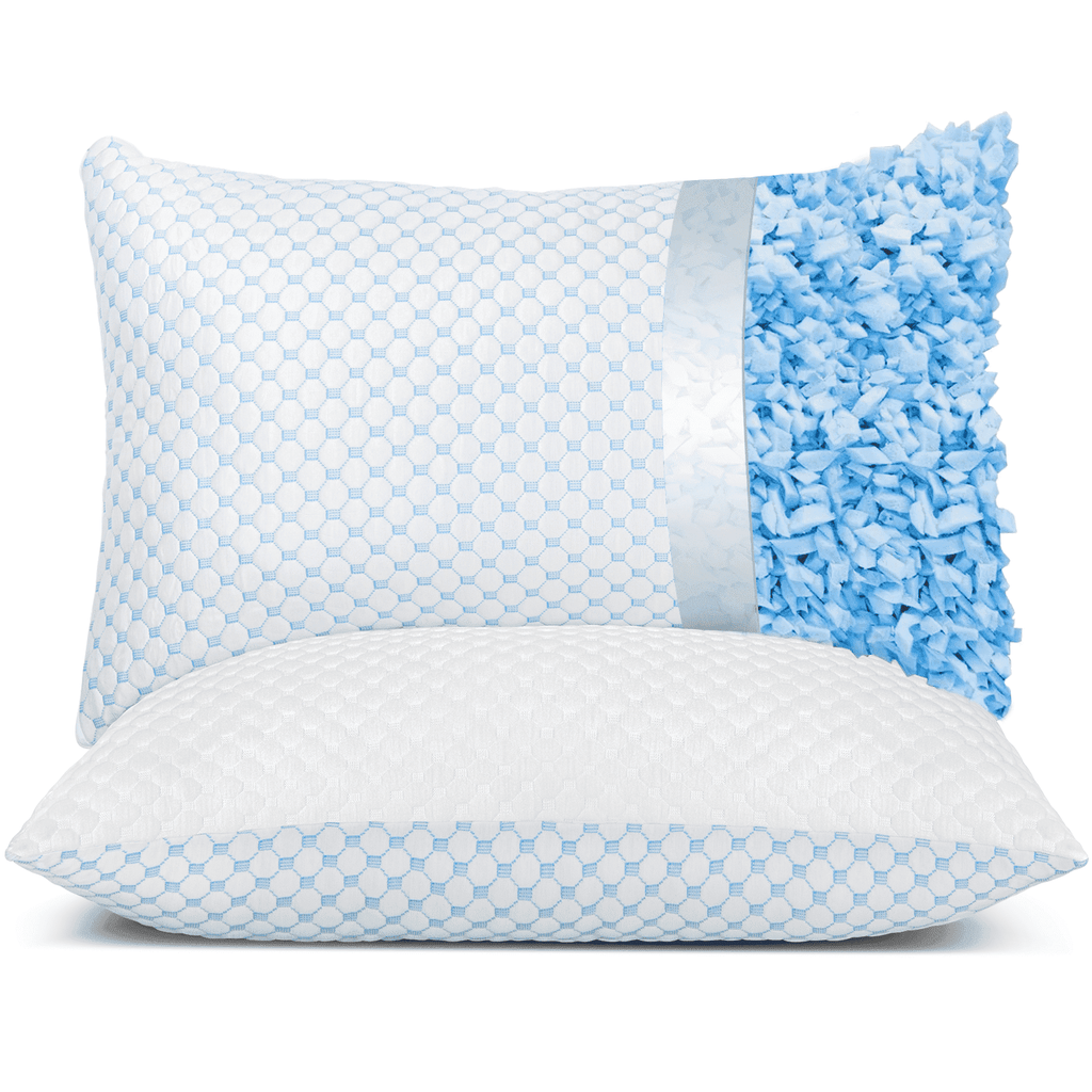 Cooling Bed Pillows Standard Size Set of 2, Shredded Memory Foam Pillows Adjustable Cool Pillow for Side Back Stomach Sleepers Luxury Gel Pillows with Washable Removable Cover