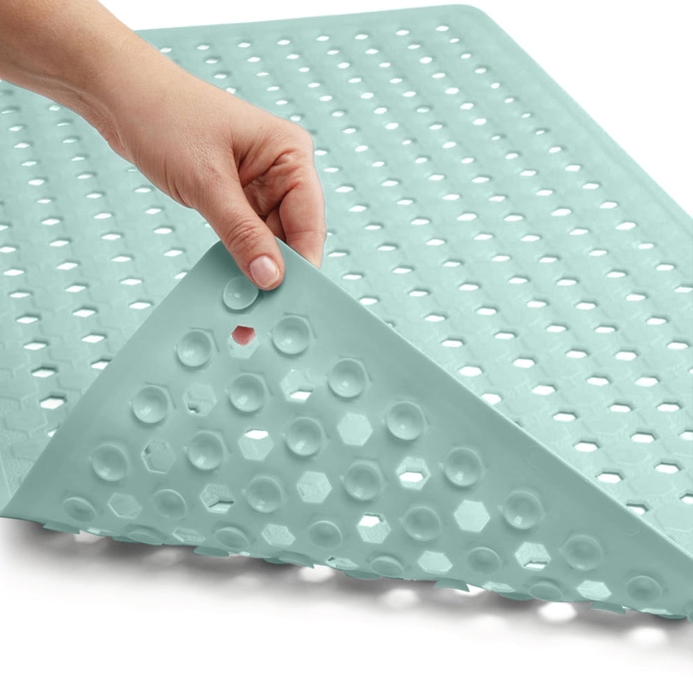 GORILLA GRIP Patented Bath Tub Shower Mat, Machine Washable Bathtub Floor Liner Mats, Suction Cups and Drain Holes to Keep Tubs Clean, Soft on Feet, Bathroom Essentials, 35x16 Inch, Clear