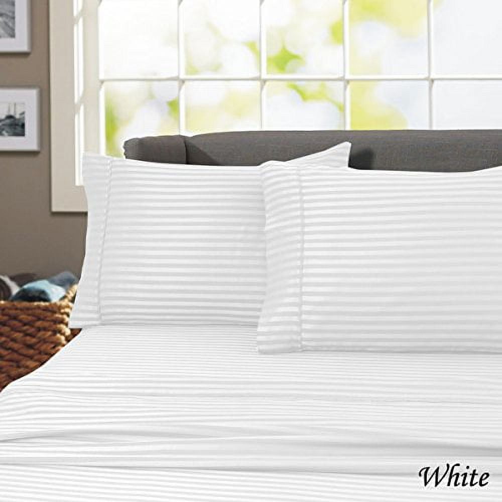 Hotel 600 Thread Count 100% Egyptian Cotton Quality Striped Sheet Set (Twin, White)