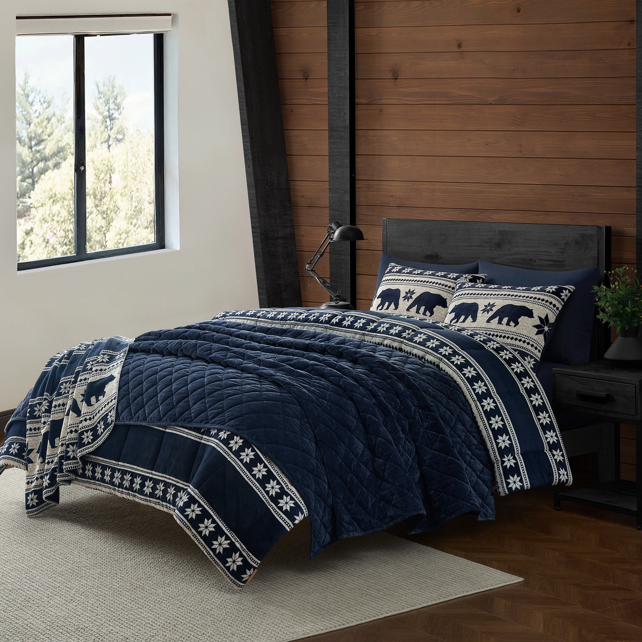 Pawz Navy Blue Full/Queen 90"x92" Soft Corduroy and Microfiber Velvet Quilt, for Adults and Teens