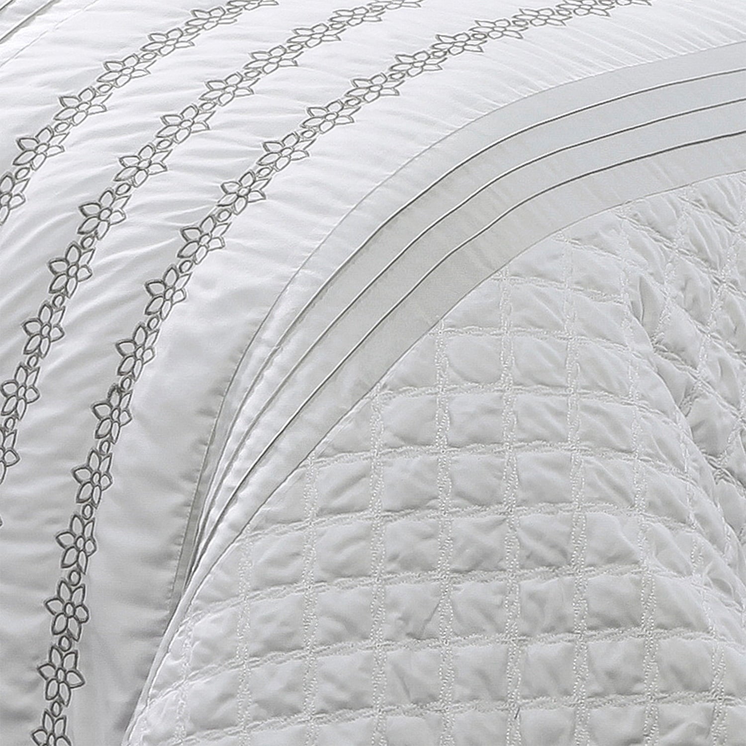 HIG 7 Piece Embroidery White Bed in a Bag, Modern and Stylish Comforter Set, Queen for Adults