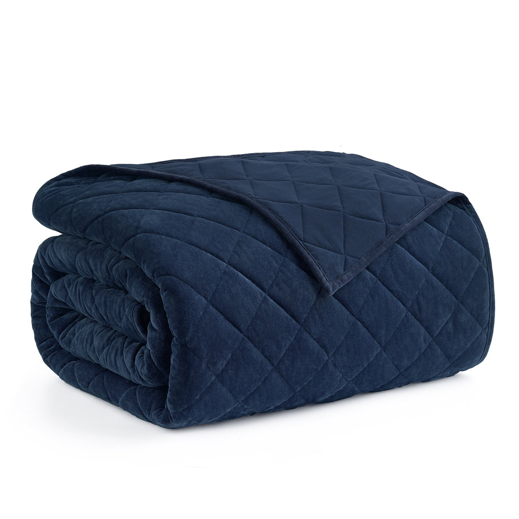 Pawz Navy Blue Full/Queen 90"x92" Soft Corduroy and Microfiber Velvet Quilt, for Adults and Teens