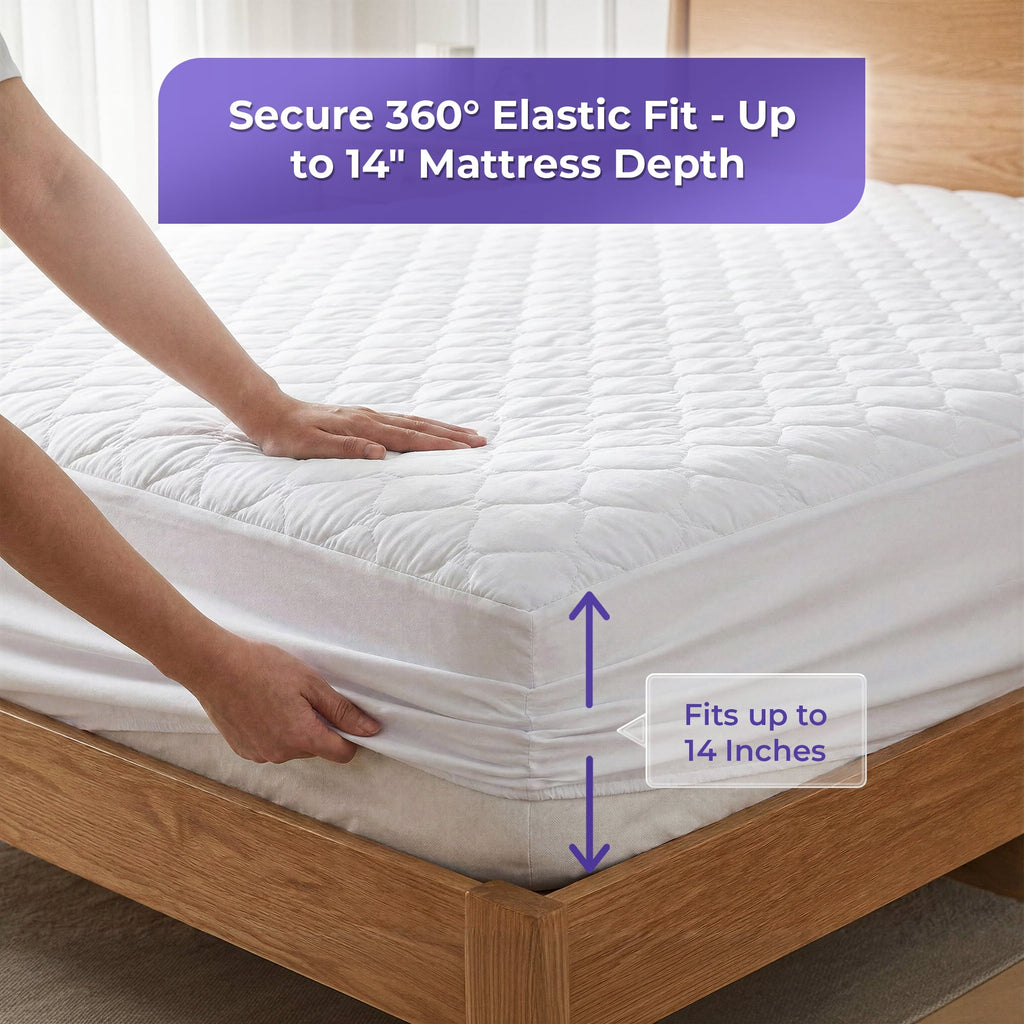 Tawfeeq Linens Waterproof Mattress Protector - Queen - Quilted, Breathable & Noiseless with Deep Pocket Elastic Skirt