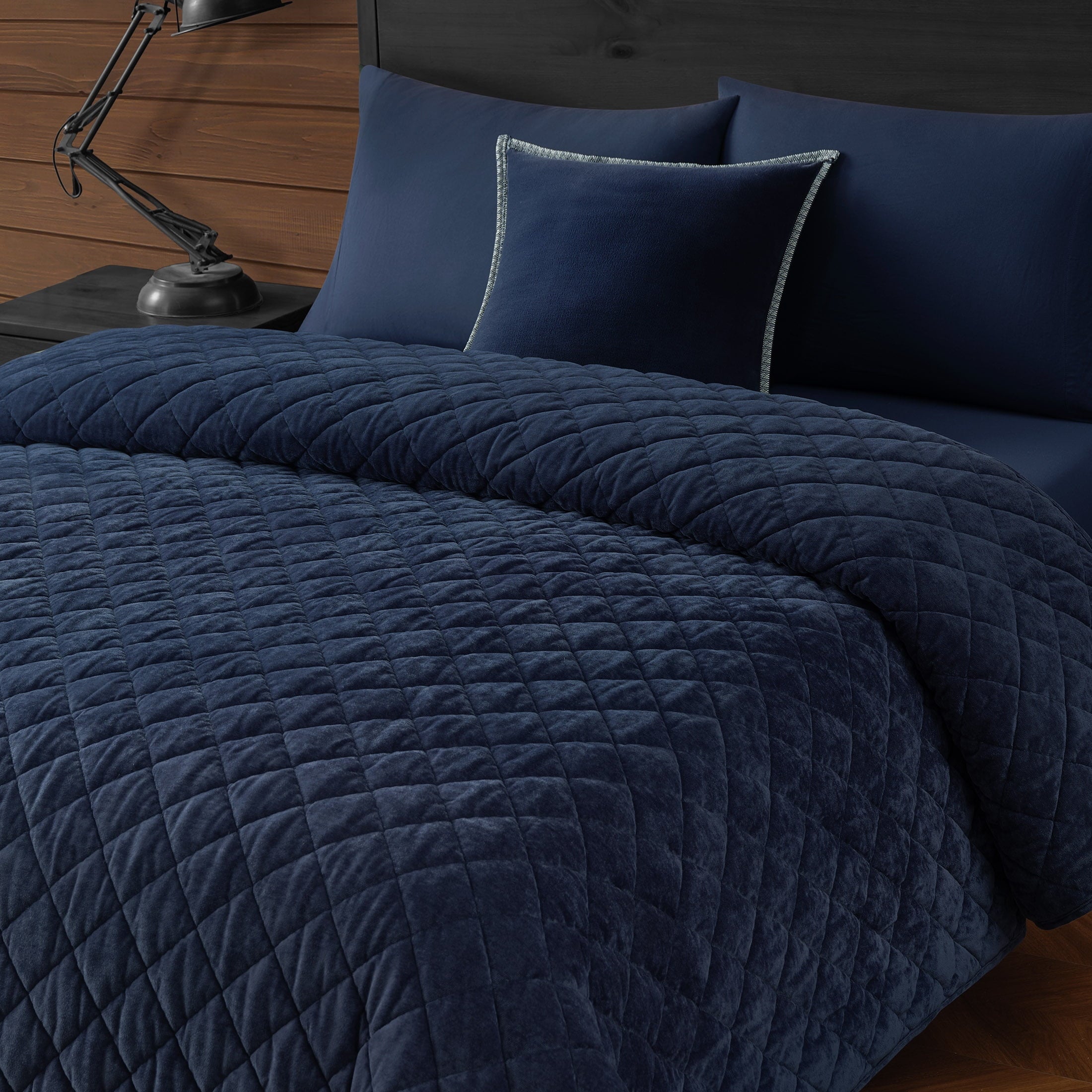 Pawz Navy Blue Full/Queen 90"x92" Soft Corduroy and Microfiber Velvet Quilt, for Adults and Teens