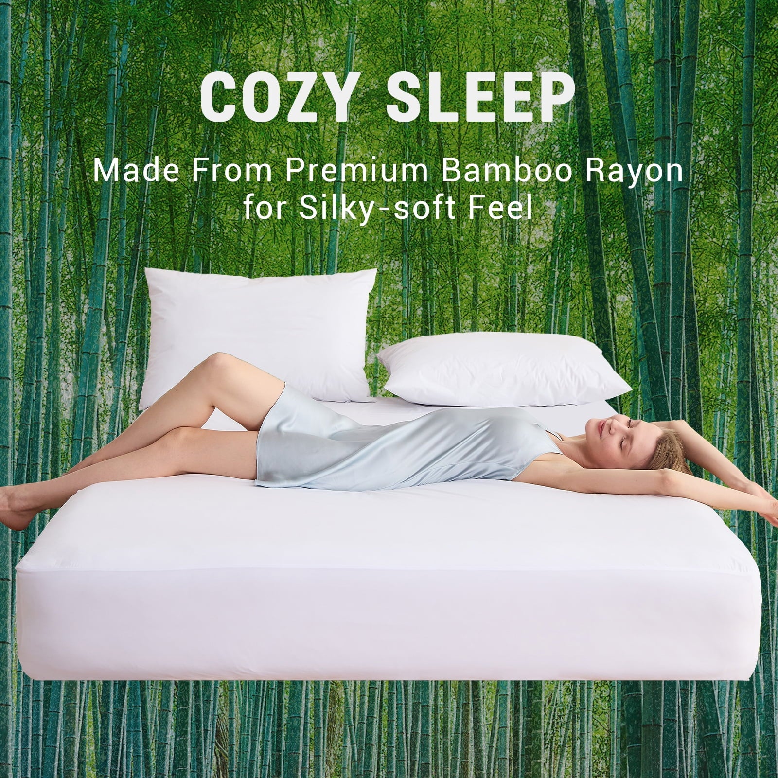 Gogreen Waterproof Mattress Protector Bed Bug Mattress Cover Queen Size Bed, Cooling Queen Bed Mattress Protector, Plastic Queen Size Mattress Covers with Deep Pocket Fitted 6"-16" (Bamboo,White)