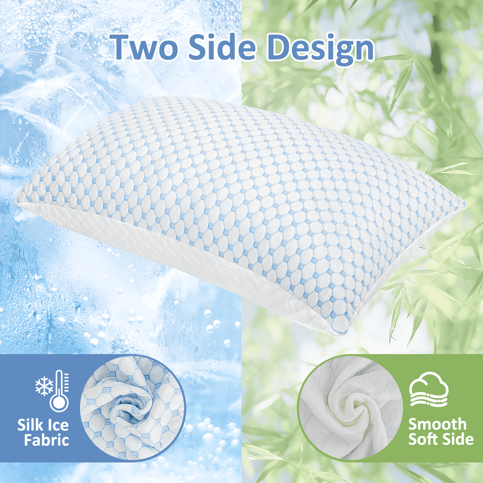 Cooling Bed Pillows Standard Size Set of 2, Shredded Memory Foam Pillows Adjustable Cool Pillow for Side Back Stomach Sleepers Luxury Gel Pillows with Washable Removable Cover